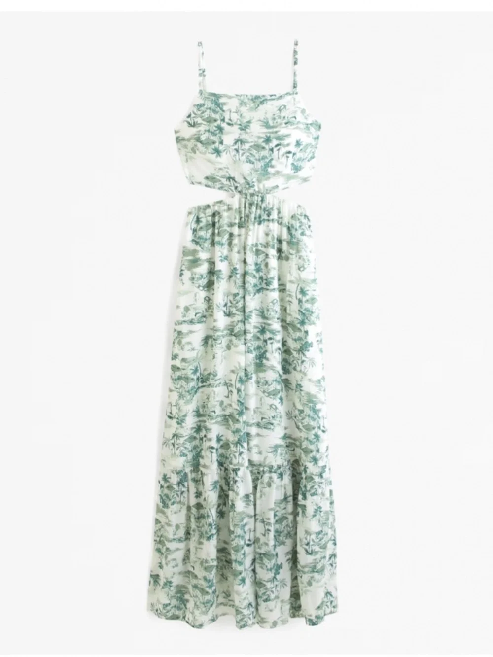 Green and white Crinkle Textured Cutout Maxi Dress